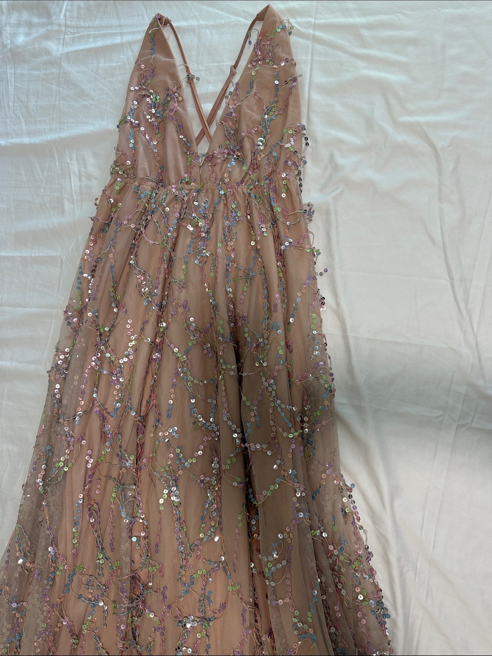 WINDSORE -  Sequin Embellished Pink Mesh Full Length Dress